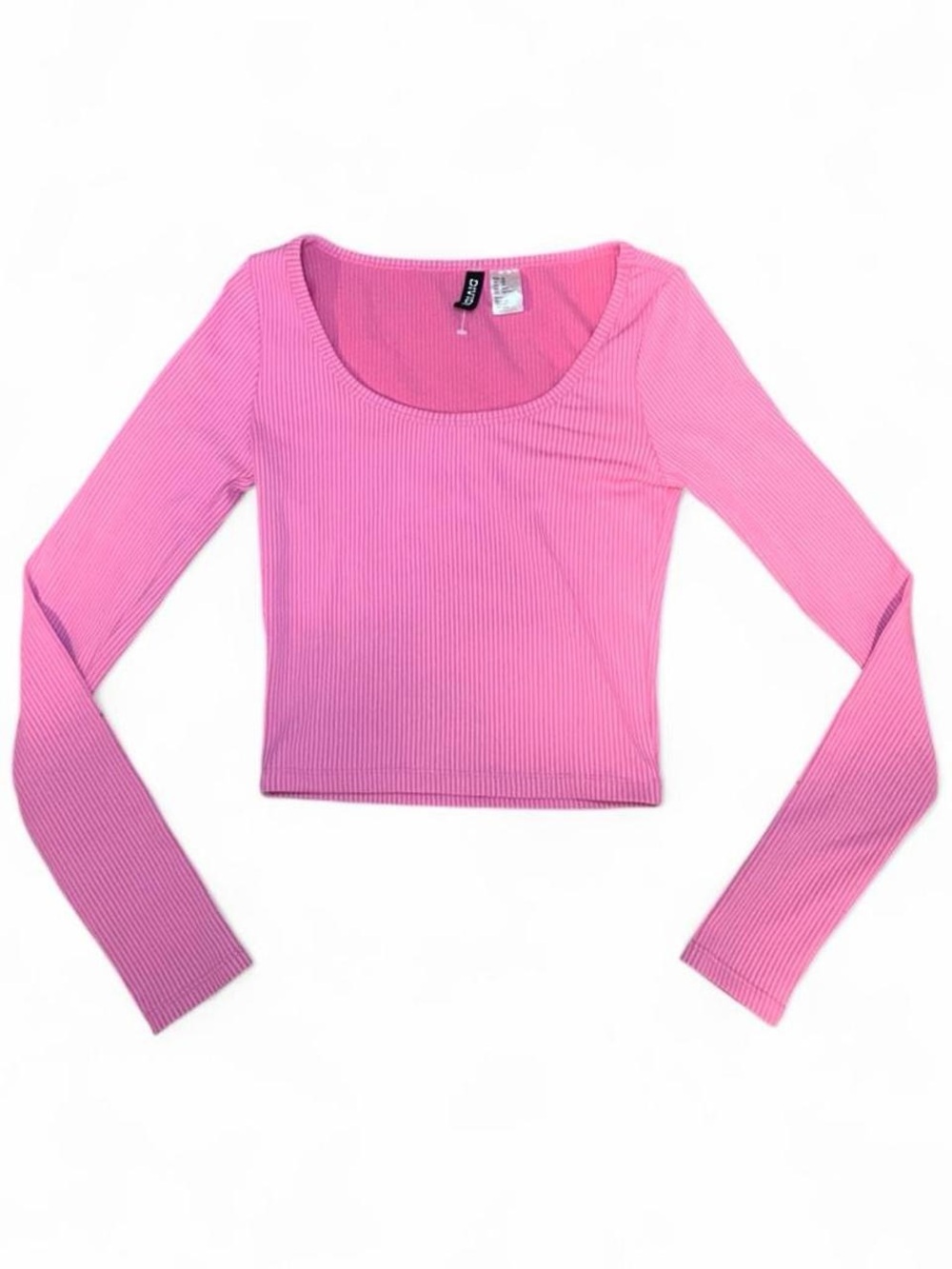 H&M Pink Ribbed Scoop-Neck Long Sleeve Crop Top